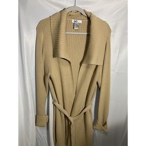 KIKIT MKM DESIGN Cardigan‎ Sweater tan XL Open Front long ribbed belted cuff slv
